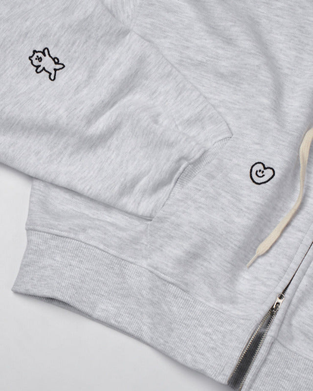 【バーンストア】ooowl /  CROP 2WAY HOOD ZIP UP LOVE WHITE MELANGE