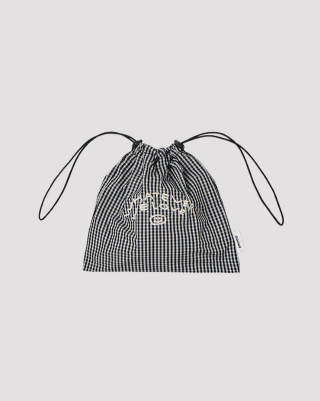 【バーンストア】ooowl /  STRING POUCH WE LOVE BLACK CHECK