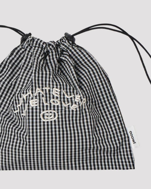 【バーンストア】ooowl /  STRING POUCH WE LOVE BLACK CHECK