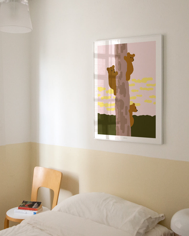 WARMGREY TAIL(ウォームグレーテール）/ TREE & BEARS POSTER 300mm x 400mm (フレーム付き) 【バーンストア】
