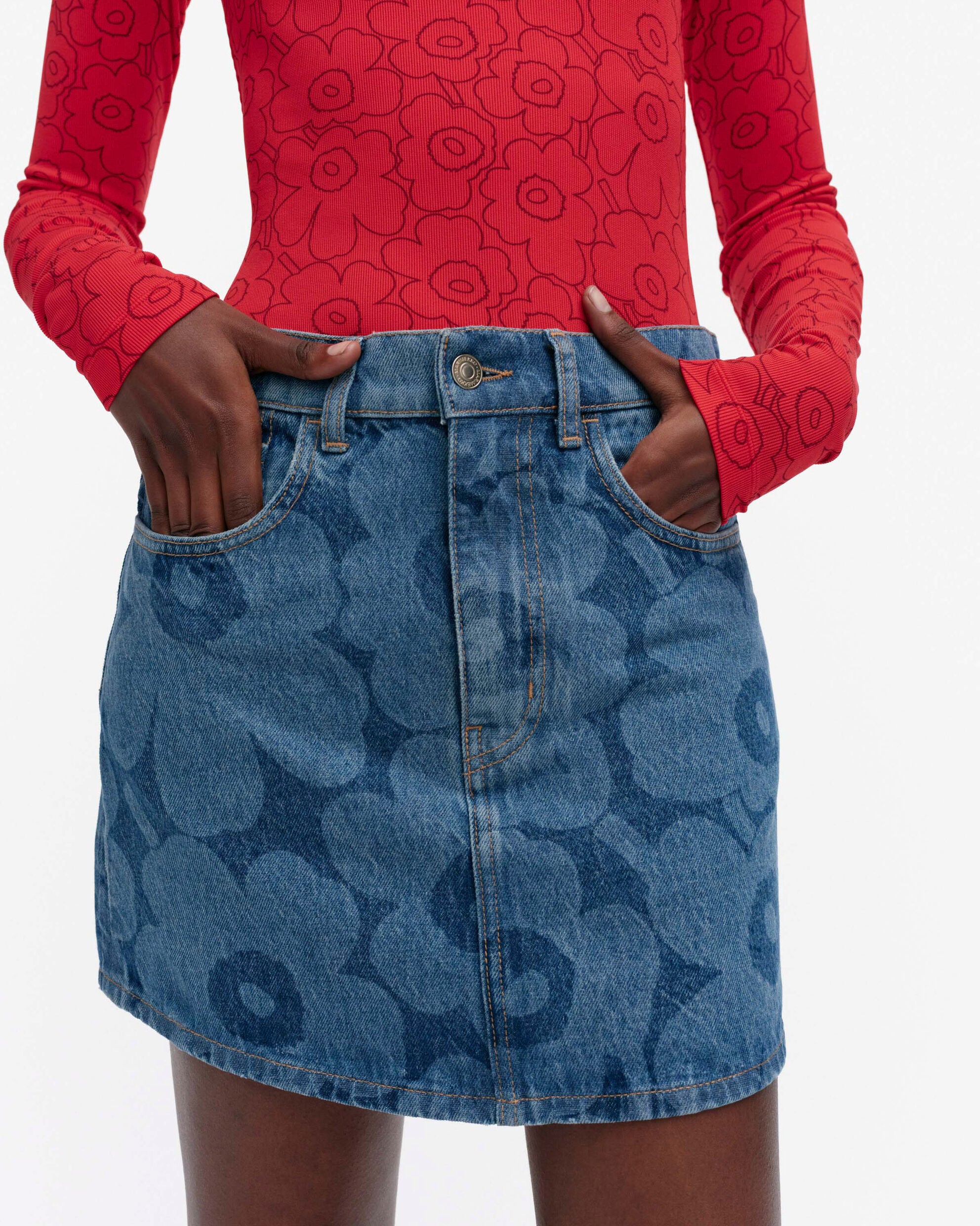【マリメッコ】Maridenim Ruudut Unikko スカート 52259194746