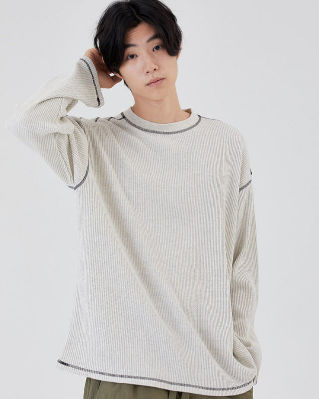 【バーンストア】ooowl /    WAFFLE LONG SLEEVE TSHIRT FLAT LOVE OATMEAL