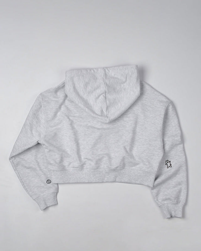 【バーンストア】ooowl /  CROP 2WAY HOOD ZIP UP LOVE WHITE MELANGE