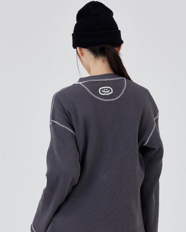 【バーンストア】ooowl /    WAFFLE LONG SLEEVE TSHIRT FLAT LOVE CHARCOAL