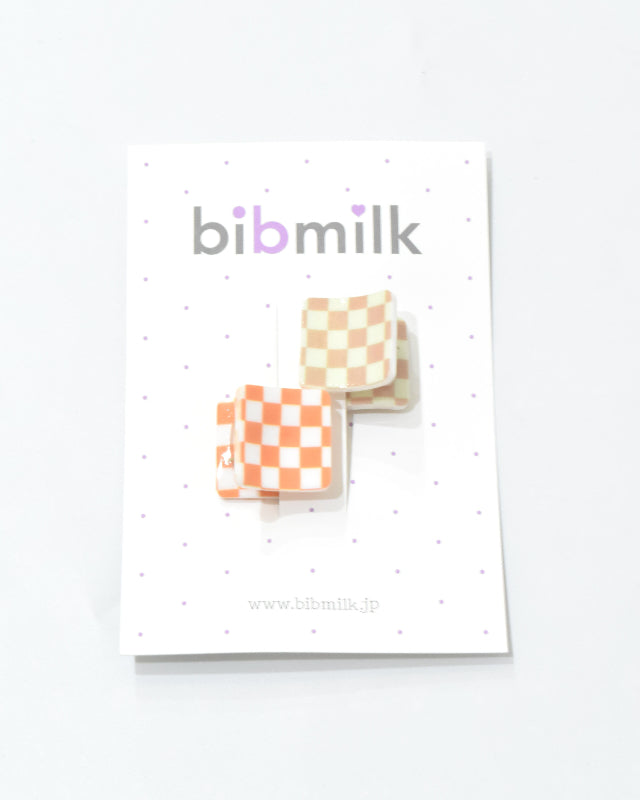 BIB MILK(ビブミルク) / BIBMILK SQUARE CHECK MINI CRAW CLIP 2PCS ベージュ×オレンジ【バーンストア】