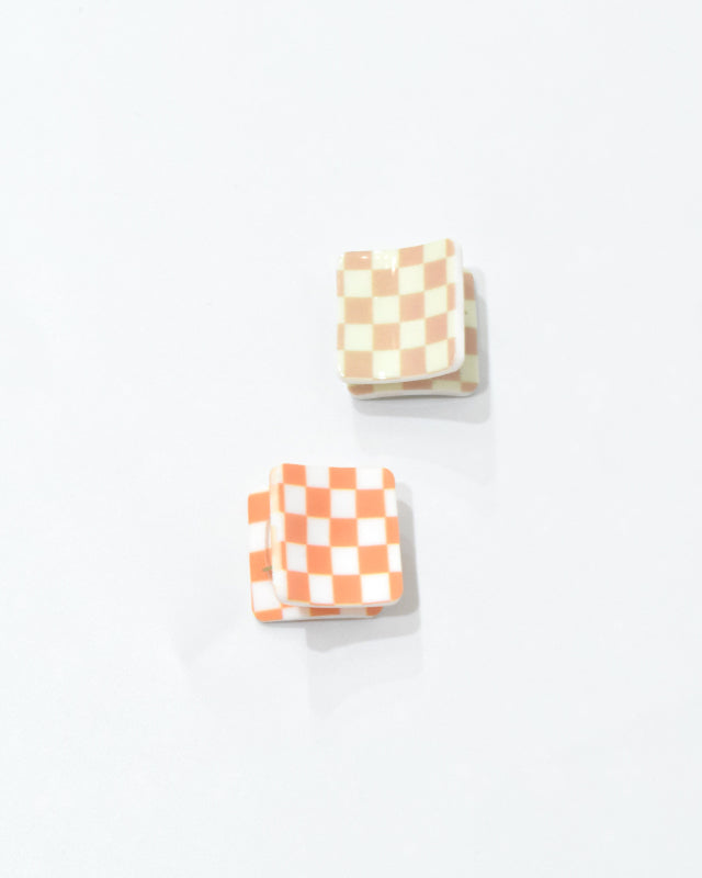 BIB MILK(ビブミルク) / BIBMILK SQUARE CHECK MINI CRAW CLIP 2PCS ベージュ×オレンジ【バーンストア】