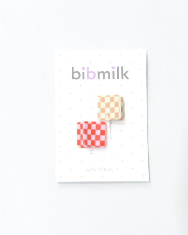 BIB MILK(ビブミルク) / BIBMILK SQUARE CHECK MINI CRAW CLIP 2PCS ベージュ×レッド【バーンストア】