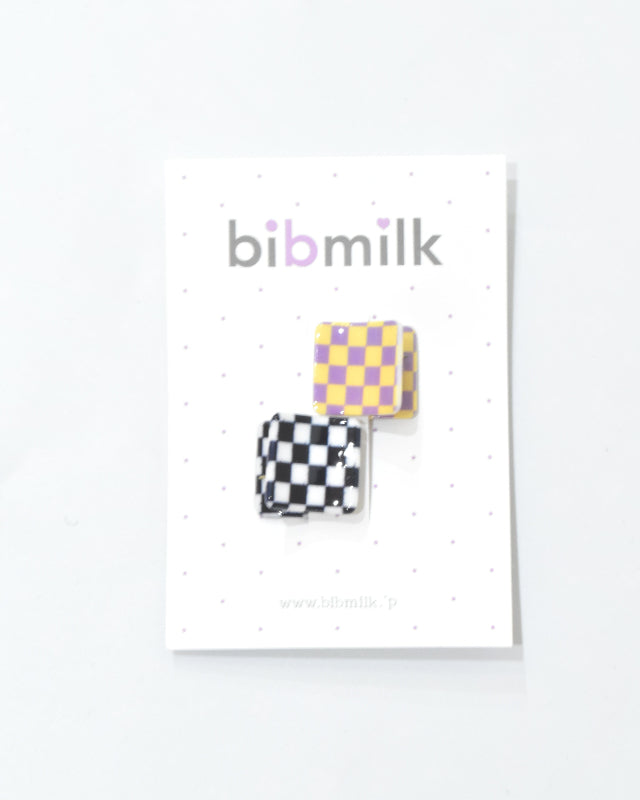 BIB MILK(ビブミルク) / BIBMILK SQUARE CHECK MINI CRAW CLIP 2PCS　パープル×ブラック【バーンストア】