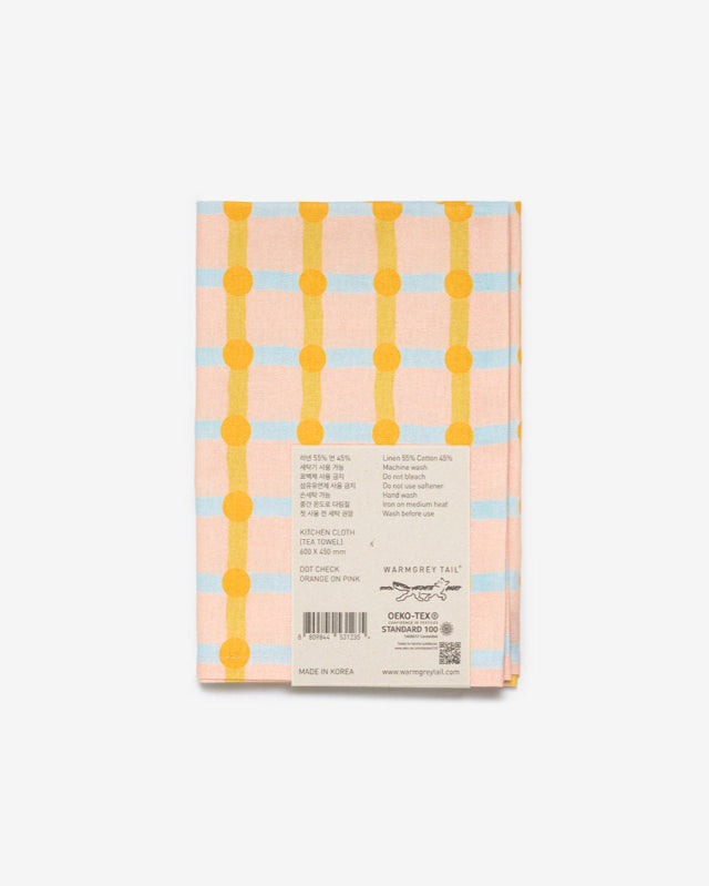 【バーンストア】WARMGREY TAIL / DOT CHECK KITCHEN CLOTH - ORANGE ON PINK キッチンクロス