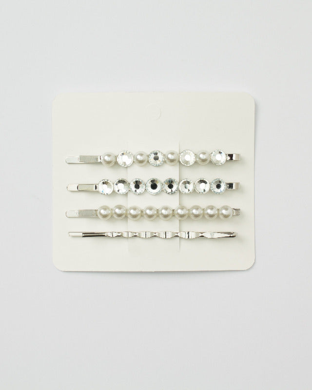 BIB MILK(ビブミルク) / BIBMILK DECORATE HEAD PEARL＆RHINESTONE SILVER PIN4 PCS【バーンストア】