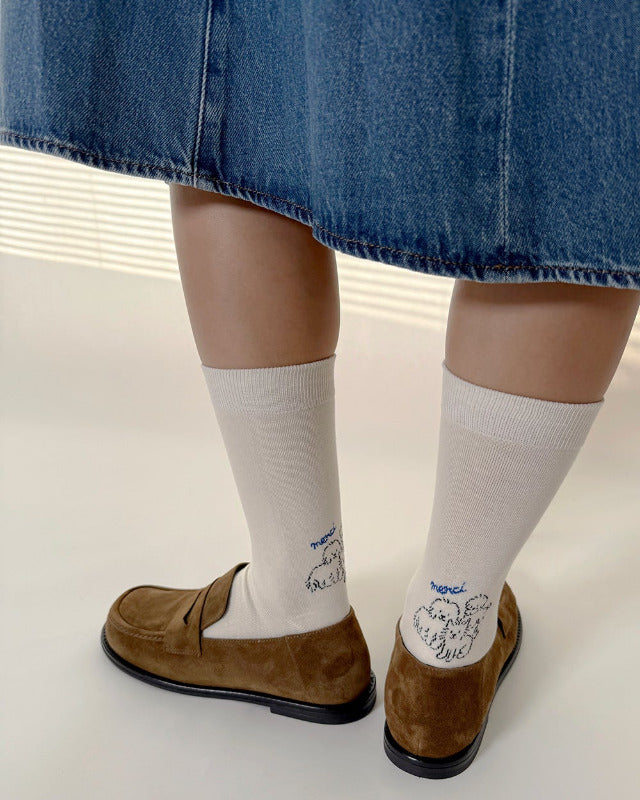 Bonjour March / Three dogs socks_ivory 【バーンストア】