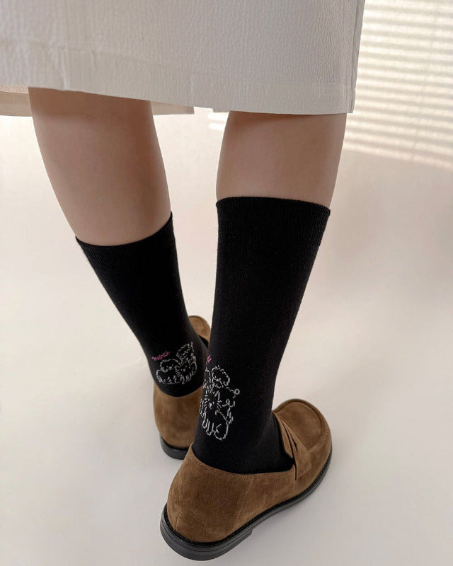 Bonjour March / Three dogs socks_black 【バーンストア】