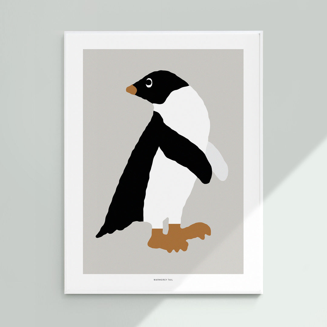 WARMGREY TAIL(ウォームグレーテール）/ ADELIE PENGUIN - GREY POSTER  300mm x 400mm (フレーム付き) 【バーンストア】