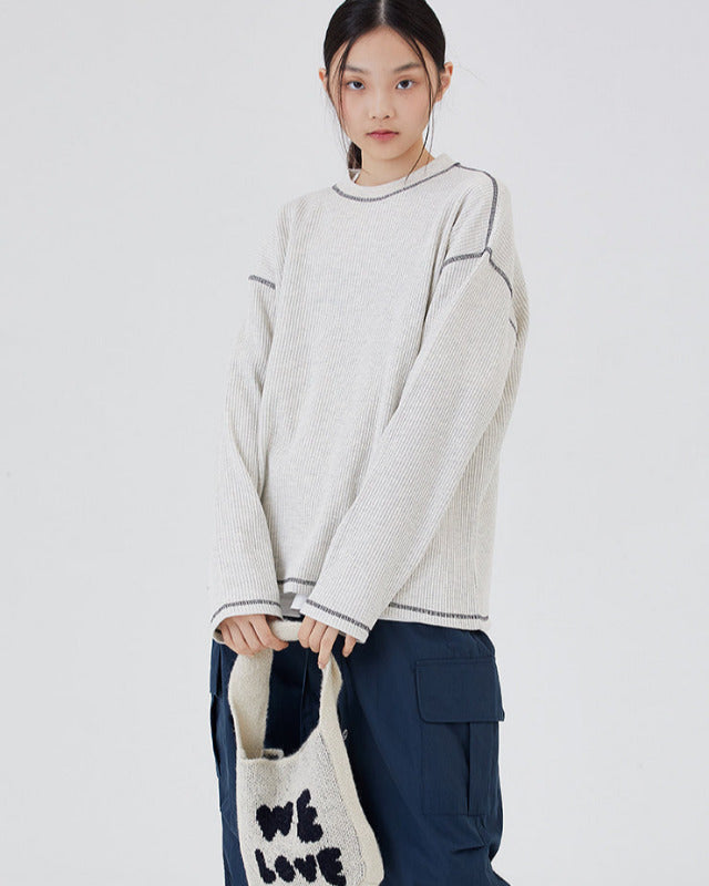 【バーンストア】ooowl /    WAFFLE LONG SLEEVE TSHIRT FLAT LOVE OATMEAL