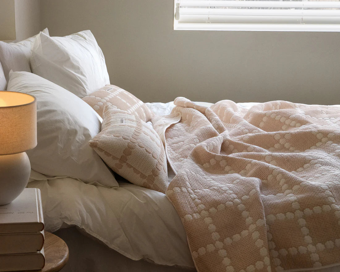 WARMGREY TAIL(ウォームグレーテール）/  BLOSSOM CHECK COTTON MODAL BLANKET - BEIGE【バーンストア】
