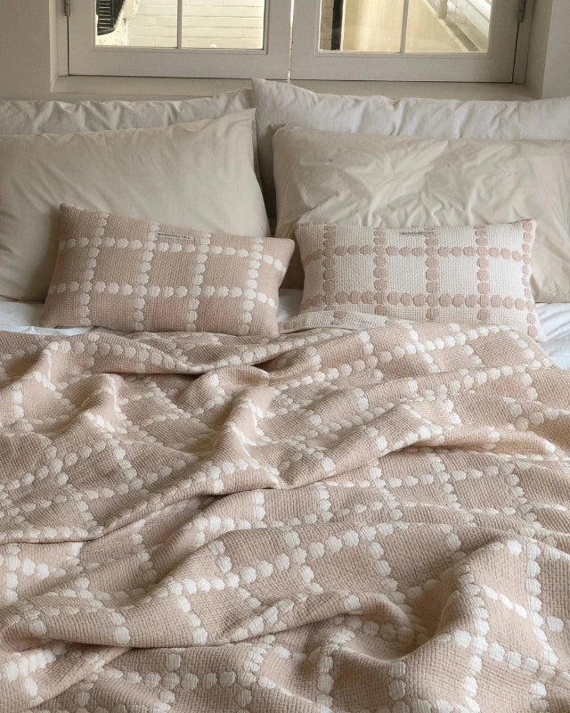 WARMGREY TAIL(ウォームグレーテール）/  BLOSSOM CHECK COTTON MODAL BLANKET - BEIGE【バーンストア】