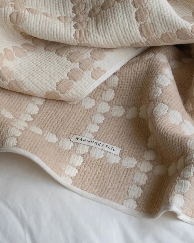WARMGREY TAIL(ウォームグレーテール）/  BLOSSOM CHECK COTTON MODAL BLANKET - BEIGE【バーンストア】