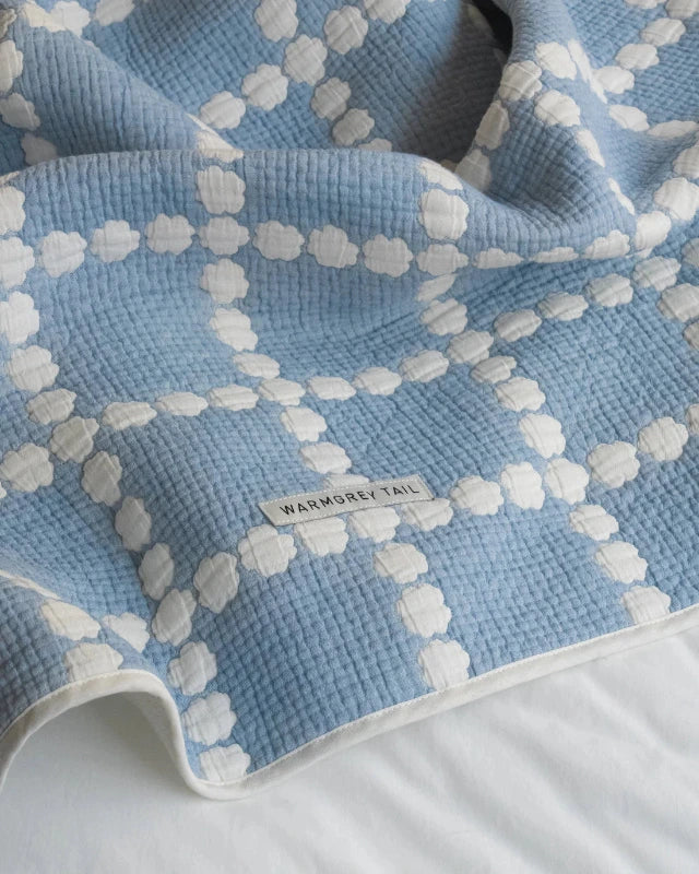 WARMGREY TAIL(ウォームグレーテール）/  BLOSSOM CHECK COTTON MODAL BLANKET - BLUE【バーンストア】
