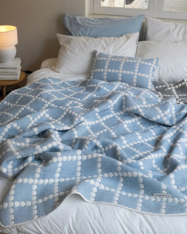 WARMGREY TAIL(ウォームグレーテール）/  BLOSSOM CHECK COTTON MODAL BLANKET - BLUE【バーンストア】