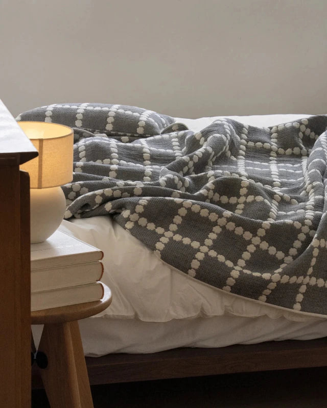 WARMGREY TAIL(ウォームグレーテール）/  BLOSSOM CHECK COTTON MODAL BLANKET - WARMGREY【バーンストア】