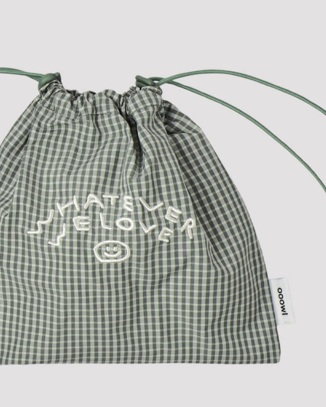 【バーンストア】ooowl /  STRING POUCH WE LOVE GREEN CHECK