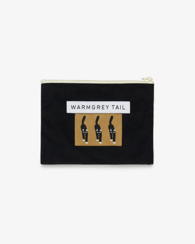 WARMGREY TAIL(ウォームグレーテール）/CAT COMING LABEL FLAT POUCH - BLACK [S]バーンストア】