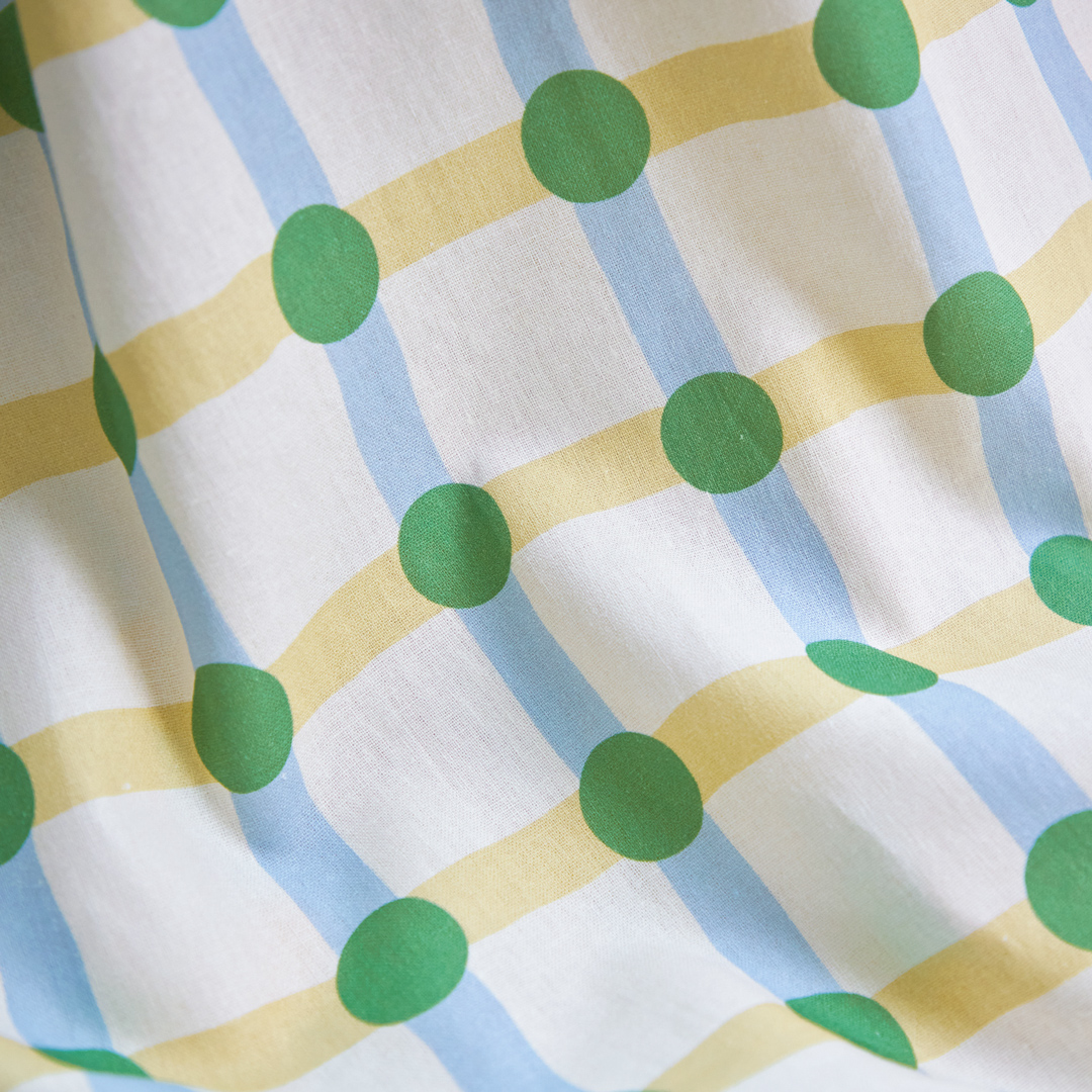WARMGREY TAIL(ウォームグレーテール）/  DOT CHECK DOOR CURTAIN - GREEN ON BEIGE【バーンストア】
