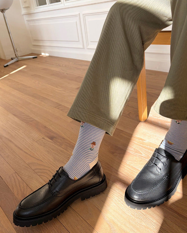 【バーンストア】Bonjour March / farmer socks blue - men