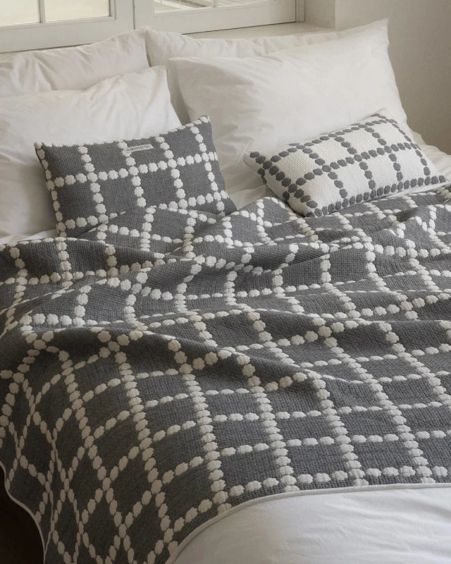 WARMGREY TAIL(ウォームグレーテール）/  BLOSSOM CHECK COTTON MODAL BLANKET - WARMGREY【バーンストア】