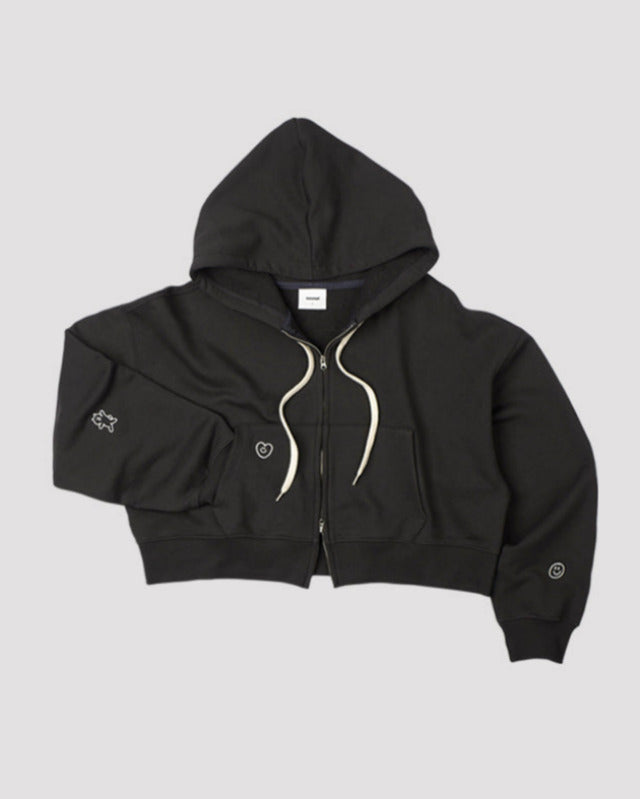 【バーンストア】ooowl /   CROP 2WAY HOOD ZIP UP LOVE CHARCOAL