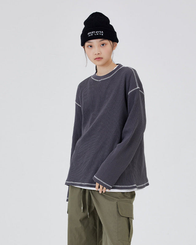 【バーンストア】ooowl /    WAFFLE LONG SLEEVE TSHIRT FLAT LOVE CHARCOAL