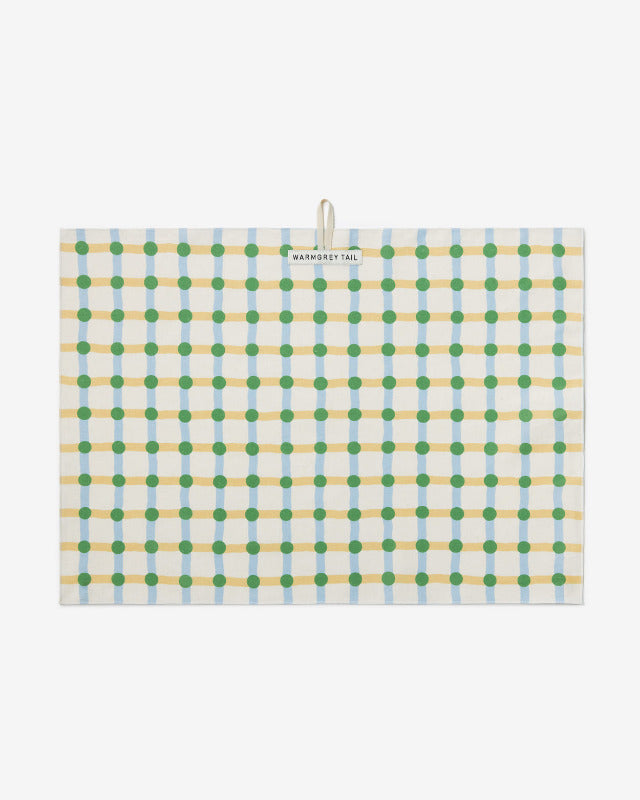 WARMGREY TAIL(ウォームグレーテール）/ DOT CHECK KITCHEN CLOTH 2  GREEN ON BEIGE