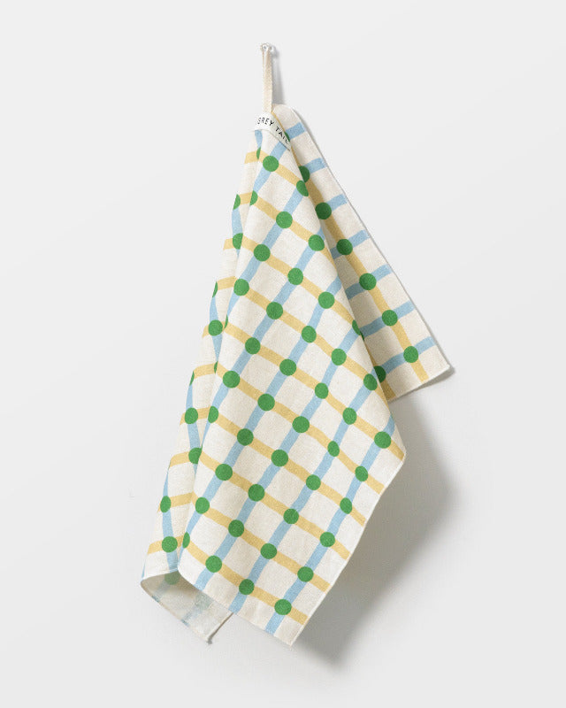 WARMGREY TAIL(ウォームグレーテール）/ DOT CHECK KITCHEN CLOTH 2  GREEN ON BEIGE