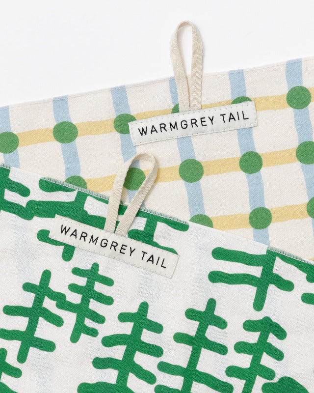 WARMGREY TAIL(ウォームグレーテール）/ DOT CHECK KITCHEN CLOTH 2  GREEN ON BEIGE