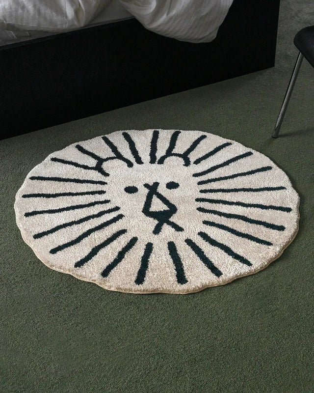 WARMGREY TAIL(ウォームグレーテール）/ LION RUG - BLACK LINE ON IVORY (ø100cm)【バーンストア】